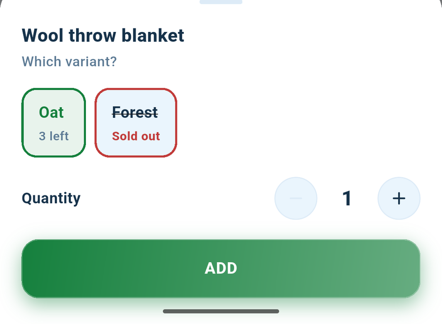 Once the variant is chosen, you set the quantity.