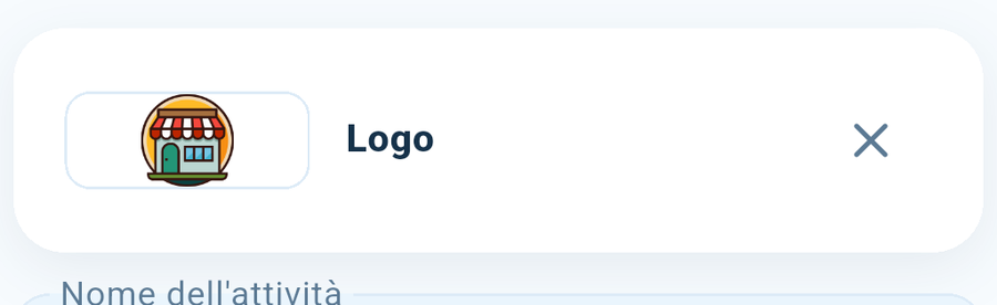 El recuadro del logo, arriba de la ficha. Tócalo para elegir uno; la X lo quita.
