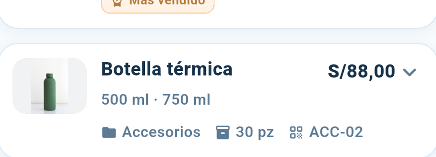En el inventario las unidades se ven variante por variante.