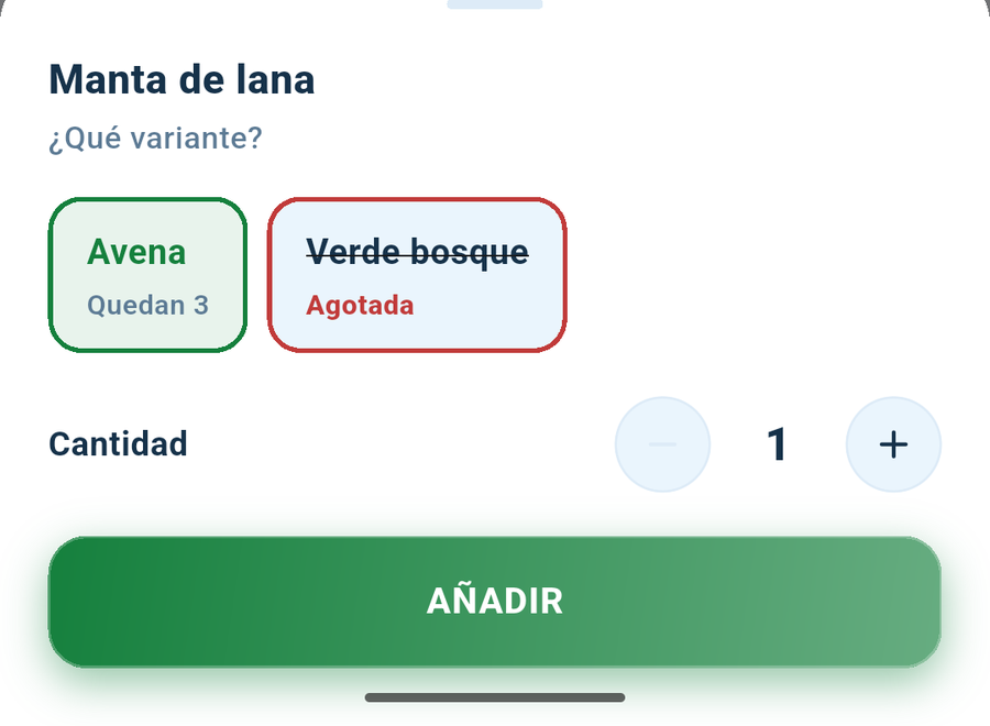 Elegida la variante, se pone la cantidad.