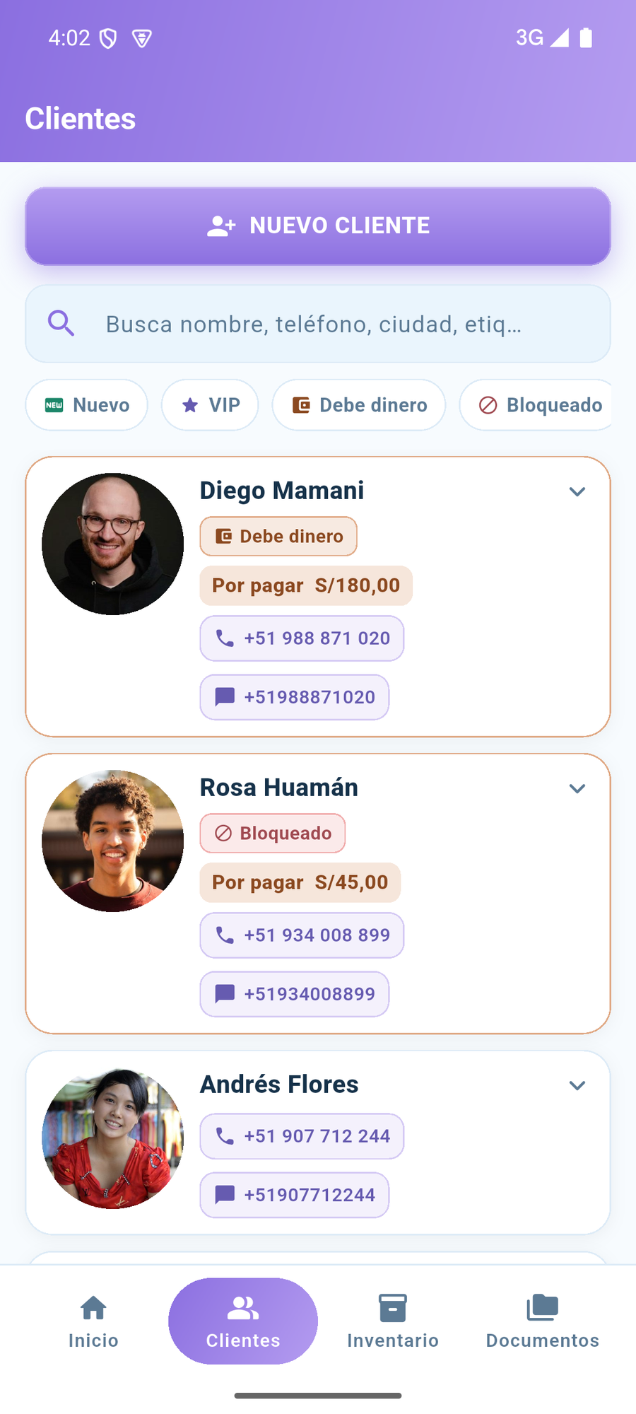 La lista de clientes.
