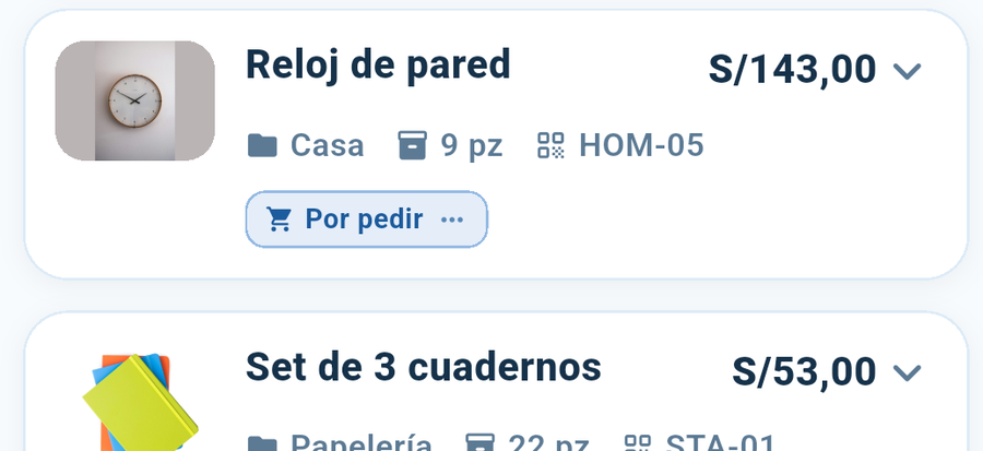 Las filas de las variantes: el nombre a la izquierda, las unidades a la derecha.