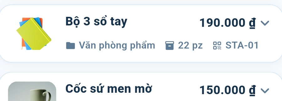 Trong kho hàng, số lượng hiện theo từng phiên bản.