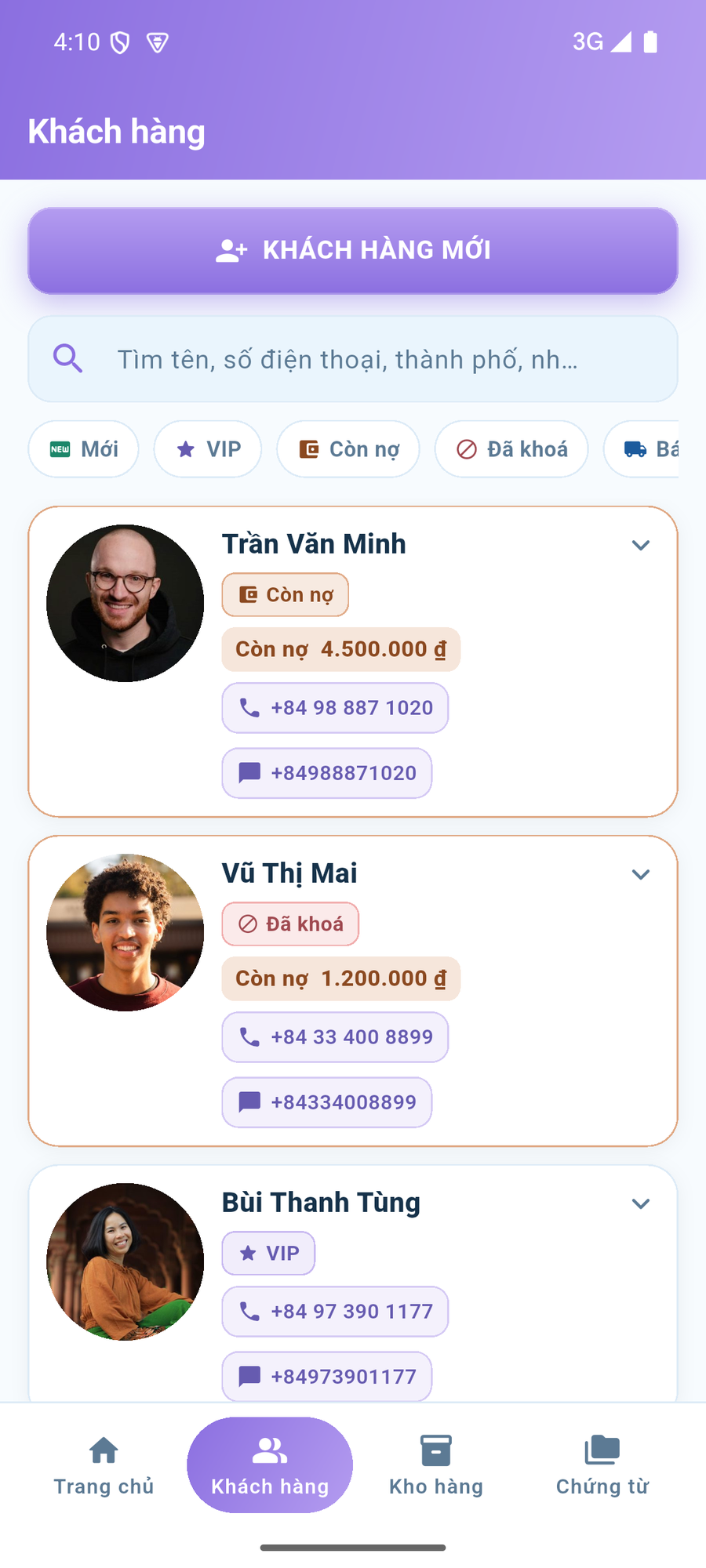 Danh sách khách hàng.