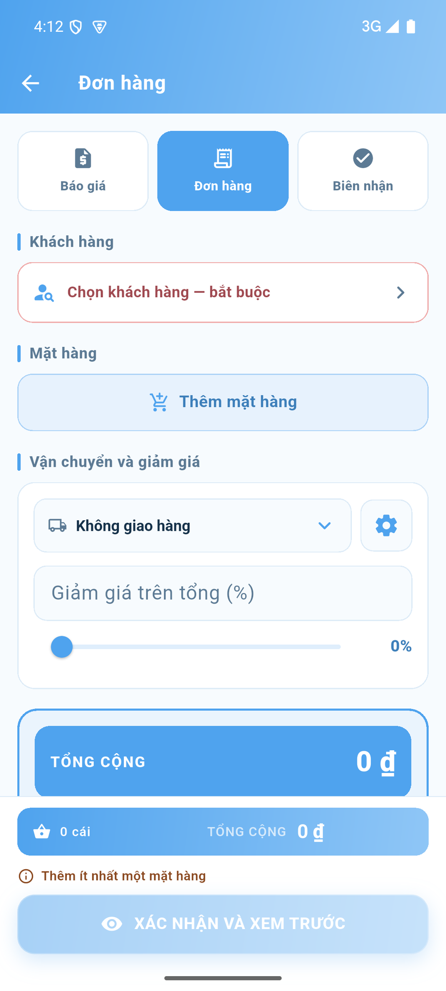 Màn hình tạo chứng từ.