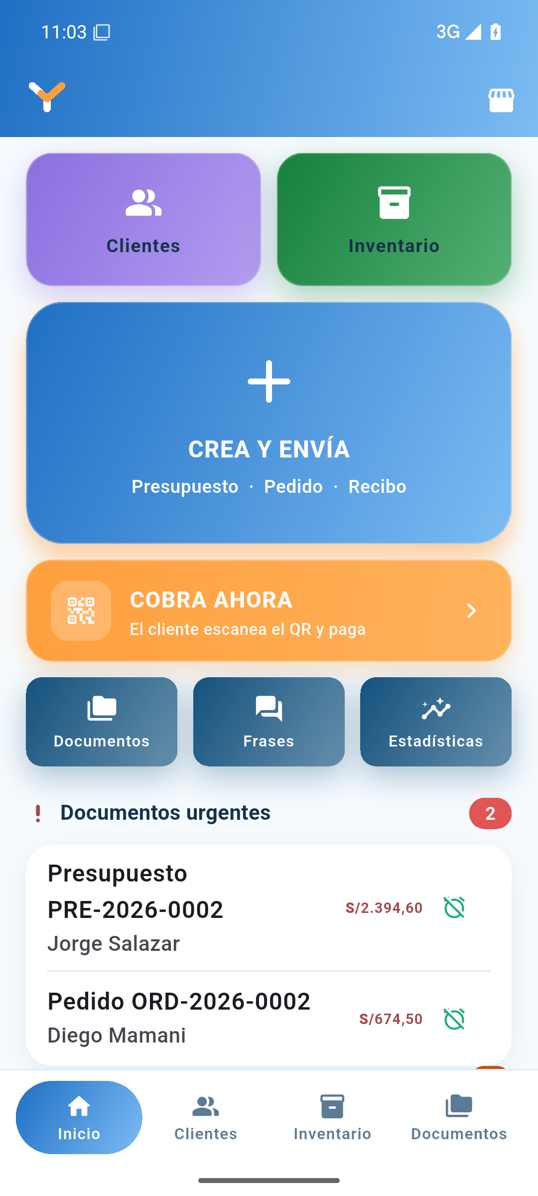 Pantalla de inicio